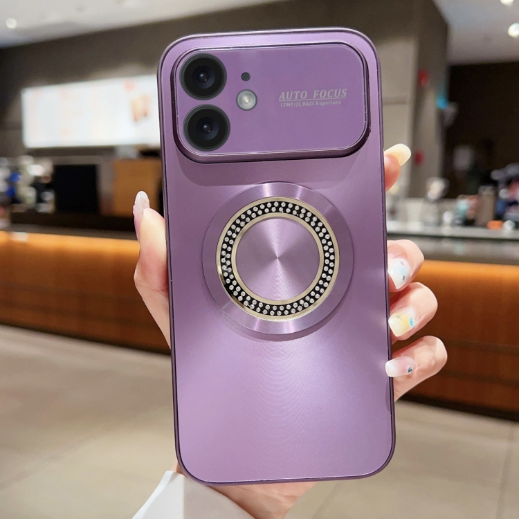 

For iPhone 11 Large Window Diamond Magnifier Magnetic Phone Case(Purple)