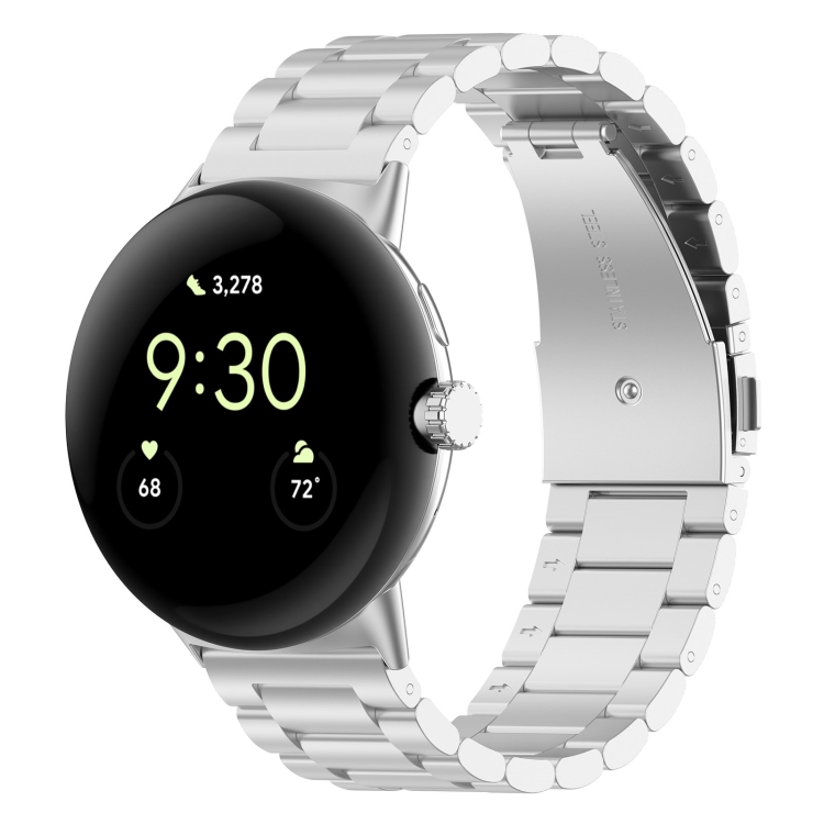 

For Google Pixel Watch 2 Three Bead Stainless Steel Metal Watch Band(Silver)