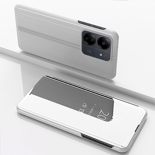 

For Xiaomi Redmi 13C Plated Mirror Horizontal Flip Leather Phone Case with Holder(Silver)