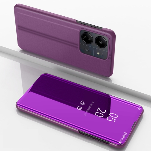 

For Xiaomi Redmi 13C Plated Mirror Horizontal Flip Leather Phone Case with Holder(Purple)