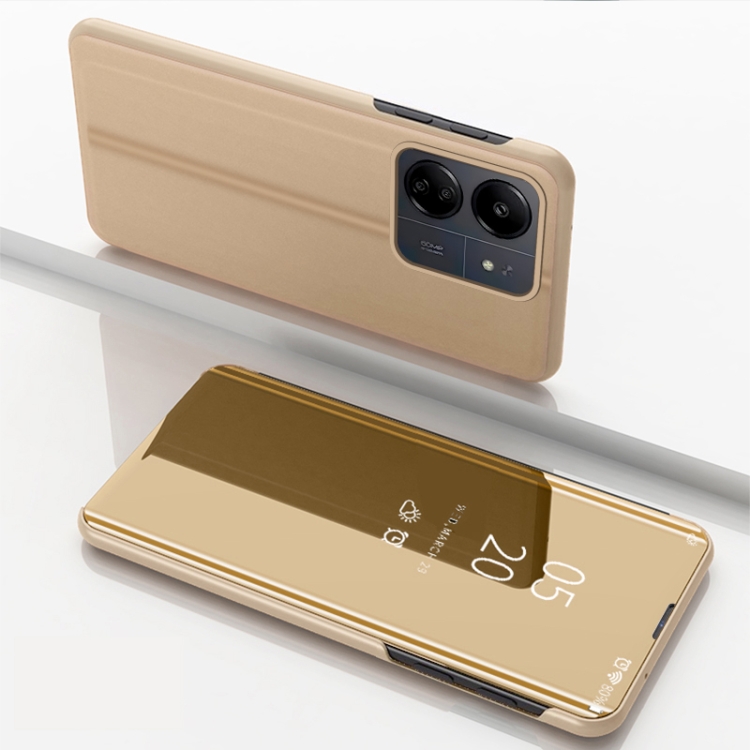 

For Xiaomi Redmi 13C Plated Mirror Horizontal Flip Leather Phone Case with Holder(Gold)