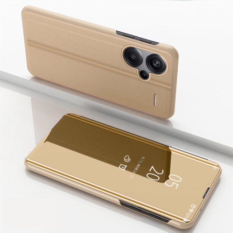 

For Xiaomi Redmi Note 13 Pro+ Plated Mirror Horizontal Flip Leather Phone Case with Holder(Gold)