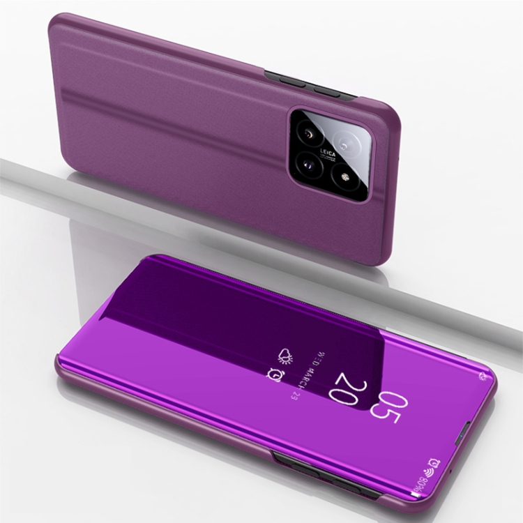 

For Xiaomi 14 Plated Mirror Horizontal Flip Leather Phone Case with Holder(Purple)