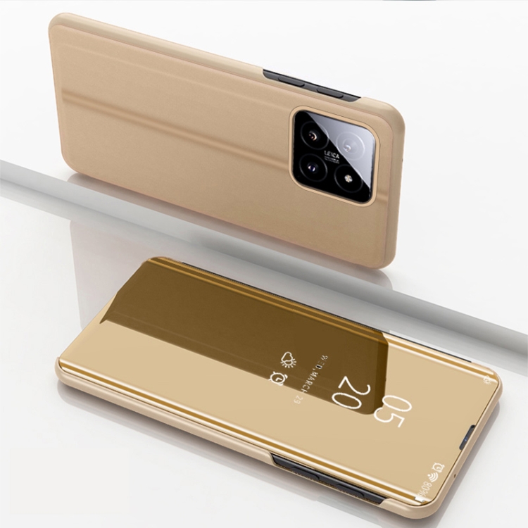 

For Xiaomi 14 Plated Mirror Horizontal Flip Leather Phone Case with Holder(Gold)