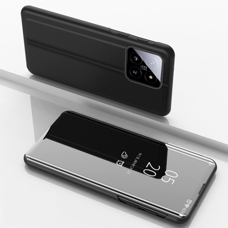 

For Xiaomi 14 Plated Mirror Horizontal Flip Leather Phone Case with Holder(Black)