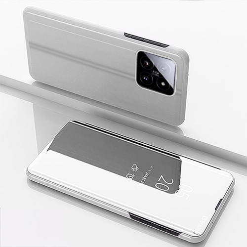 

For Xiaomi 14 Pro Plated Mirror Horizontal Flip Leather Phone Case with Holder(Silver)