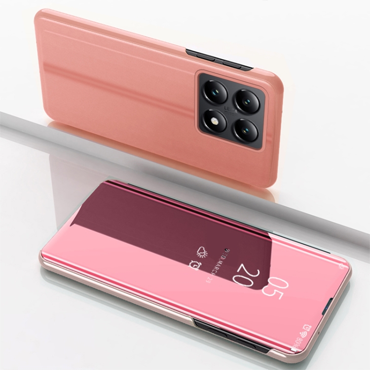 

For Xiaomi 14T Plated Mirror Horizontal Flip Leather Phone Case with Holder(Rose Gold)