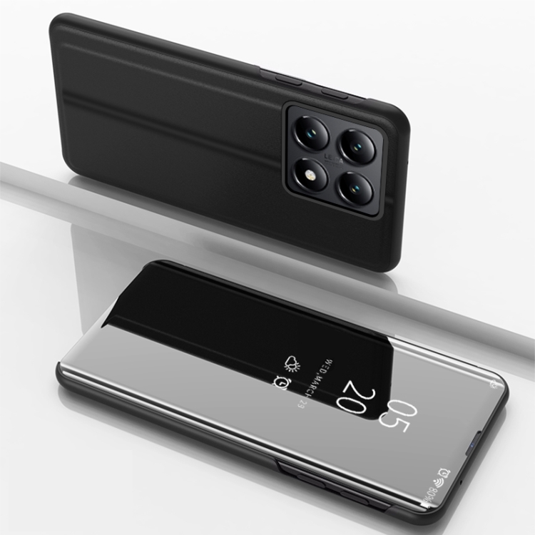 

For Xiaomi 14T Plated Mirror Horizontal Flip Leather Phone Case with Holder(Black)