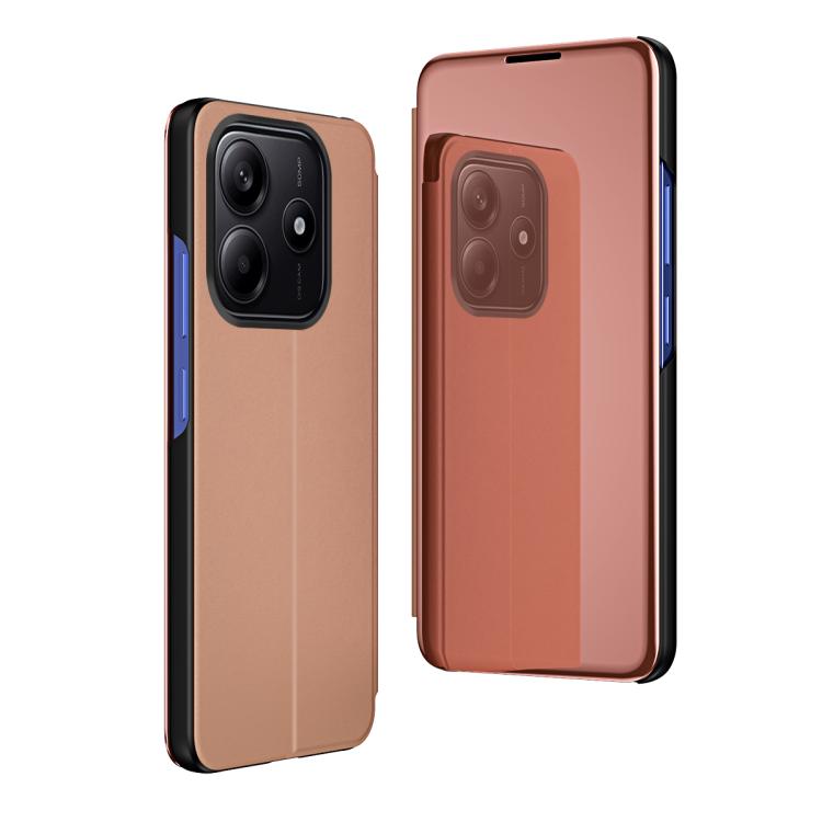 

For Redmi Note 14 4G 164.84mm Plated Mirror Horizontal Flip Leather Phone Case with Holder(Rose Gold)
