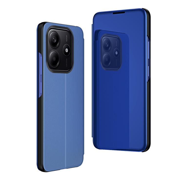 

For Redmi Note 14 4G 164.84mm Plated Mirror Horizontal Flip Leather Phone Case with Holder(Blue)