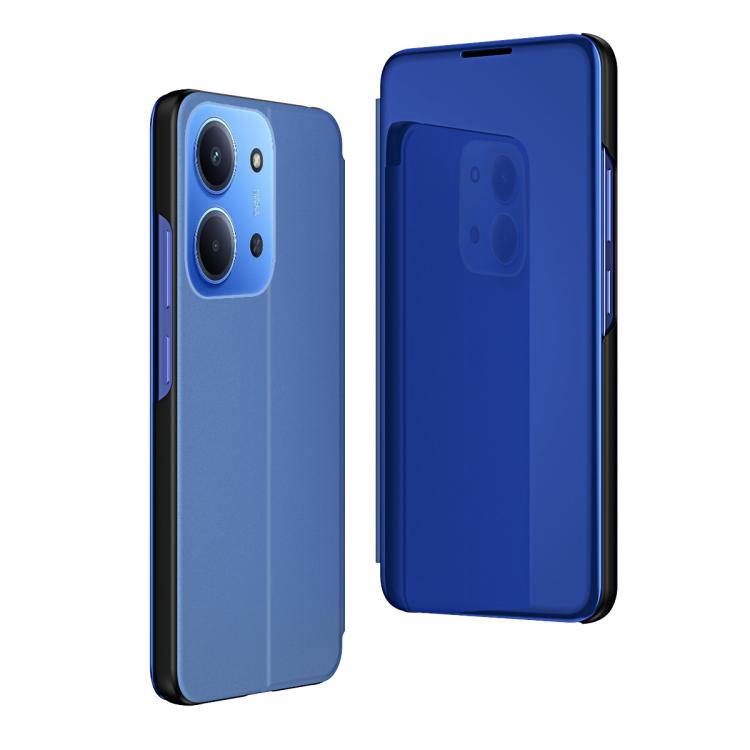 

For Redmi 15C 5G / 4G EU 173mm Plated Mirror Horizontal Flip Leather Phone Case with Holder(Blue)