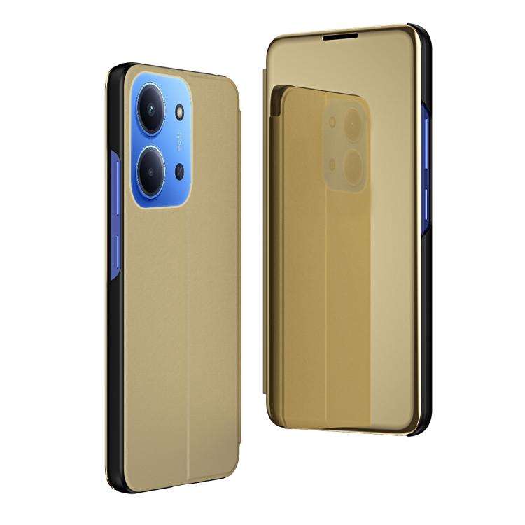 

For Redmi 15C 5G / 4G EU 173mm Plated Mirror Horizontal Flip Leather Phone Case with Holder(Gold)