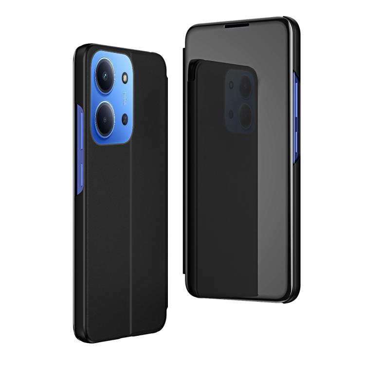 

For Redmi 15C 5G / 4G EU 173mm Plated Mirror Horizontal Flip Leather Phone Case with Holder(Black)