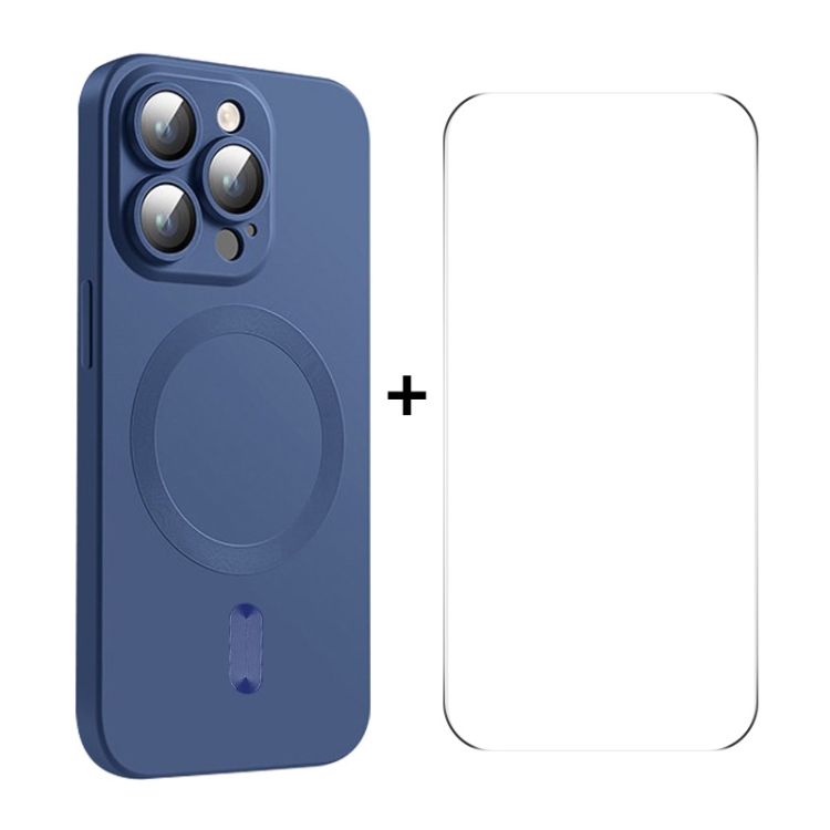 

For iPhone 15 Pro Max ENKAY MagSafe Matte TPU Phone Case with Lens Film & Screen Glass Film(Dark Blue)