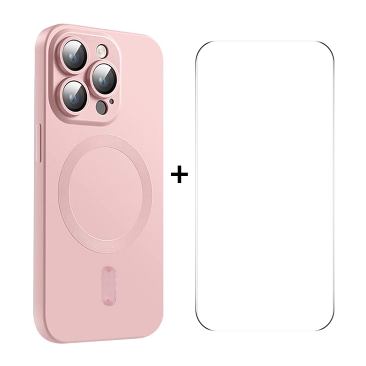 

For iPhone 15 Pro ENKAY MagSafe Matte TPU Phone Case with Lens Film & Screen Glass Film(Pink)
