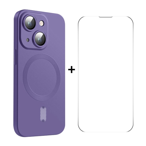 

For iPhone 14 Plus ENKAY MagSafe Matte TPU Phone Case with Lens Film & Screen Glass Film(Purple)