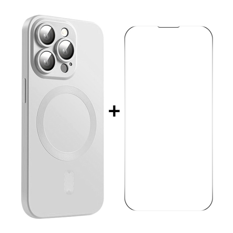 

For iPhone 14 Pro Max ENKAY MagSafe Matte TPU Phone Case with Lens Film & Screen Glass Film(Silver)