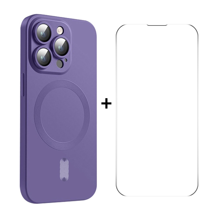 

For iPhone 14 Pro Max ENKAY MagSafe Matte TPU Phone Case with Lens Film & Screen Glass Film(Purple)