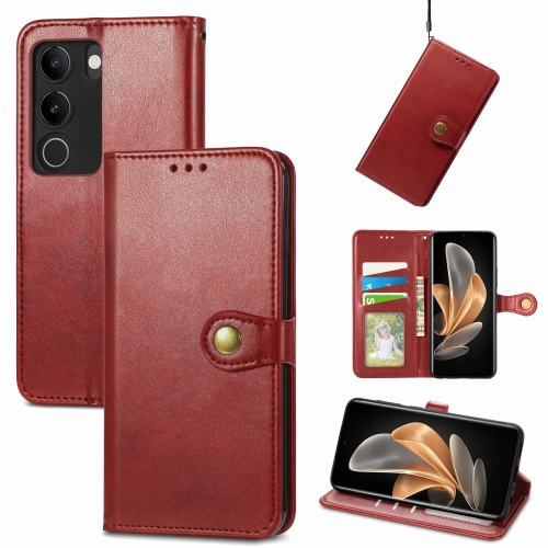 

For vivo S17 Retro Solid Color Buckle Leather Phone Case(Red)