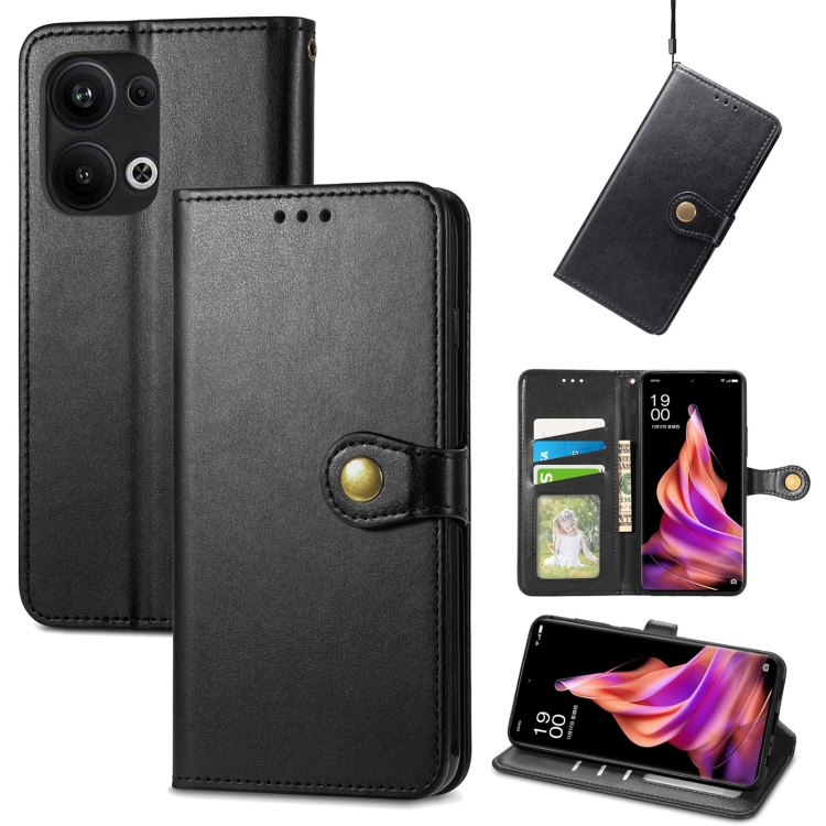 

For OPPO Reno9 Pro+ Retro Solid Color Buckle Leather Phone Case(Black)