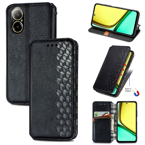 

For Realme C67 4G Cubic Grid Pressed Magnetic Leather Phone Case(Black)