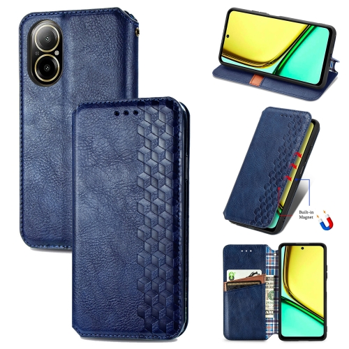

For Realme C67 4G Cubic Grid Pressed Magnetic Leather Phone Case(Blue)