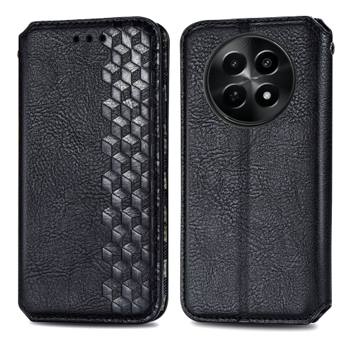 

For Realme 12 Cubic Grid Pressed Magnetic Leather Phone Case(Black)