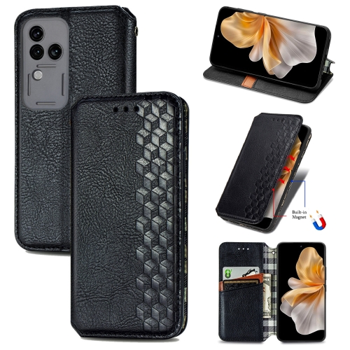 

For vivo S18 Pro Cubic Grid Pressed Magnetic Leather Phone Case(Black)