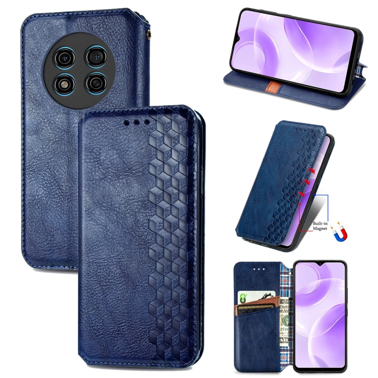 

For Ulefone Note 15 Cubic Grid Pressed Magnetic Leather Phone Case(Blue)