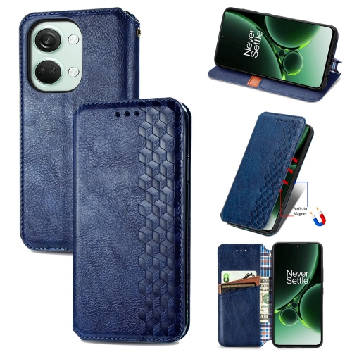 

For OnePlus Nord 3 Cubic Grid Pressed Magnetic Leather Phone Case(Blue)