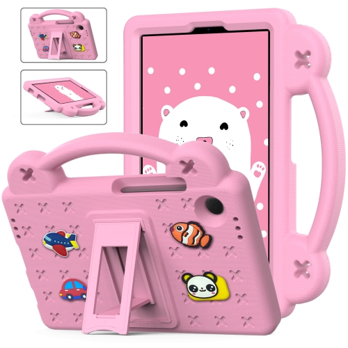 10 15 pcs plastic kids rock climbing wood wall stones hand feet holds grip kits games for children climbing equipment child game For Samsung Galaxy Tab A9 Handle Kickstand Children EVA Shockproof Tablet Case(Pink)