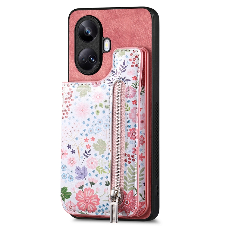 

For Realme 10 Pro+ Retro Painted Zipper Wallet Back Phone Case(Pink)