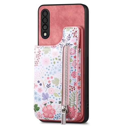 

For Samsung Galaxy A50 Retro Painted Zipper Wallet Back Phone Case(Pink)