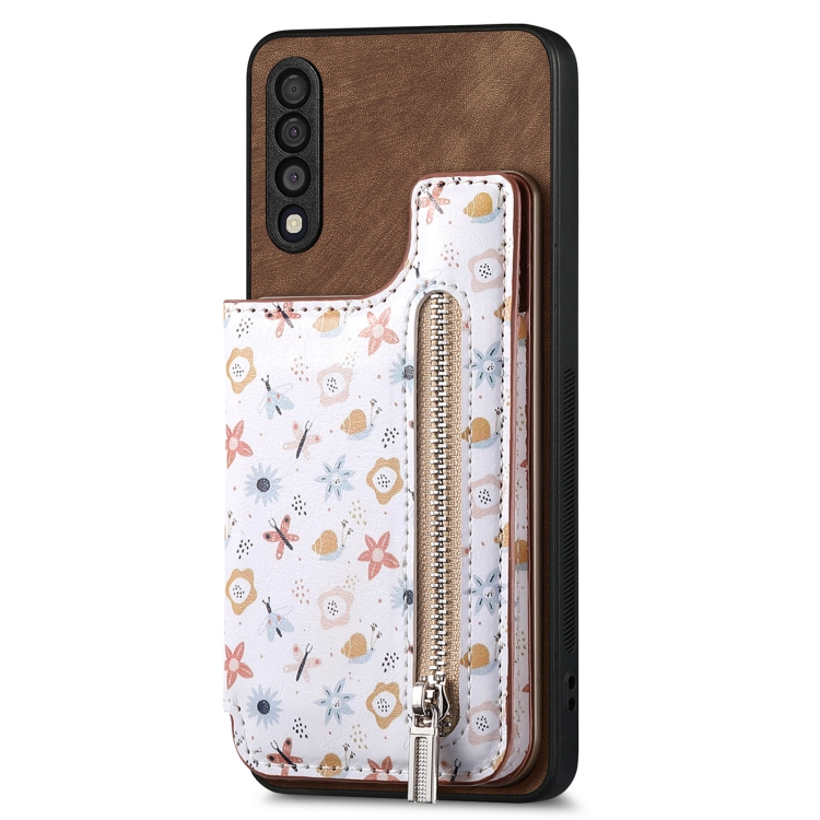 

For Samsung Galaxy A50 Retro Painted Zipper Wallet Back Phone Case(Brown)