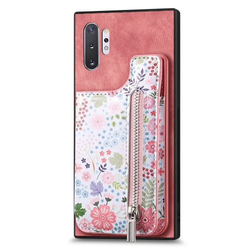 

For Samsung Galaxy Note10+ Retro Painted Zipper Wallet Back Phone Case(Pink)