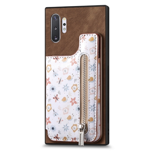 

For Samsung Galaxy Note10+ Retro Painted Zipper Wallet Back Phone Case(Brown)