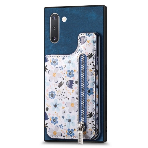 

For Samsung Galaxy Note10 Retro Painted Zipper Wallet Back Phone Case(Blue)