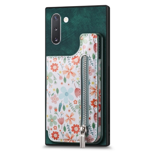 

For Samsung Galaxy Note10 Retro Painted Zipper Wallet Back Phone Case(Green)