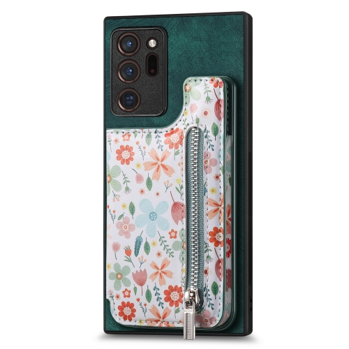 

For Samsung Galaxy Note20 Ultra Retro Painted Zipper Wallet Back Phone Case(Green)