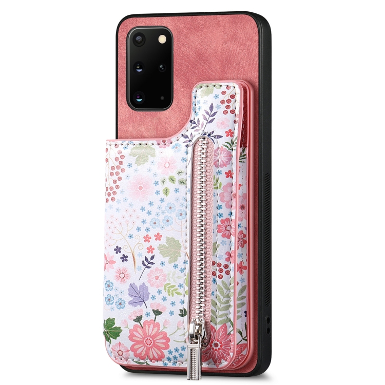

For Samsung Galaxy S20+ Retro Painted Zipper Wallet Back Phone Case(Pink)