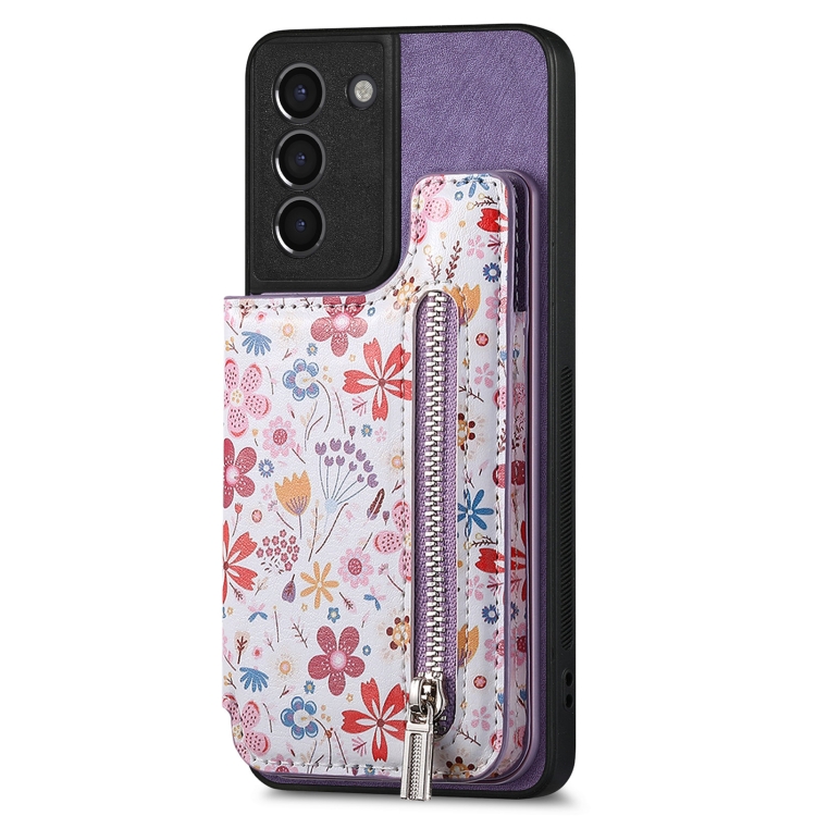 

For Samsung Galaxy S21 5G Retro Painted Zipper Wallet Back Phone Case(Purple)