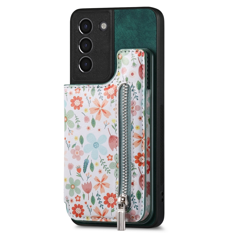 

For Samsung Galaxy S21 5G Retro Painted Zipper Wallet Back Phone Case(Green)