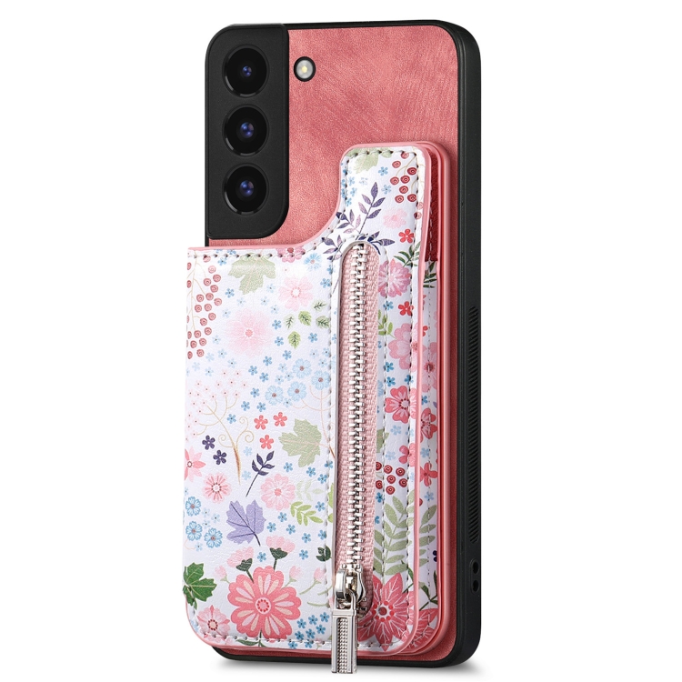 

For Samsung Galaxy S22+ 5G Retro Painted Zipper Wallet Back Phone Case(Pink)