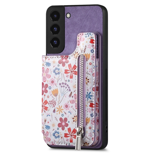 

For Samsung Galaxy S22+ 5G Retro Painted Zipper Wallet Back Phone Case(Purple)