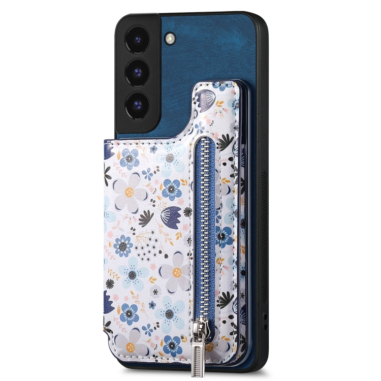 

For Samsung Galaxy S22+ 5G Retro Painted Zipper Wallet Back Phone Case(Blue)