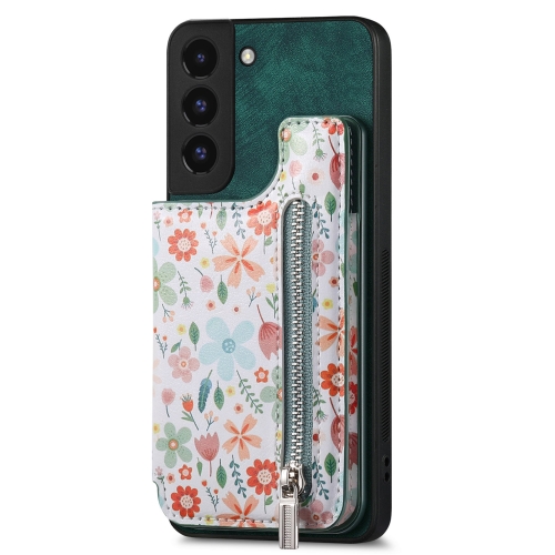 

For Samsung Galaxy S22+ 5G Retro Painted Zipper Wallet Back Phone Case(Green)