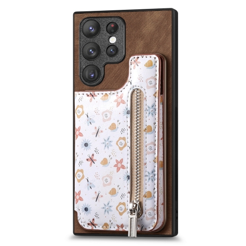 

For Samsung Galaxy S23 Ultra 5G Retro Painted Zipper Wallet Back Phone Case(Brown)