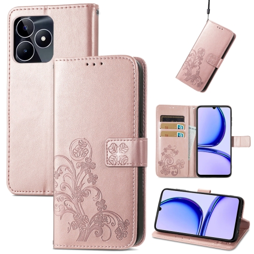 

For Realme C53 Four-leaf Clasp Embossed Buckle Leather Phone Case(Rose Gold)