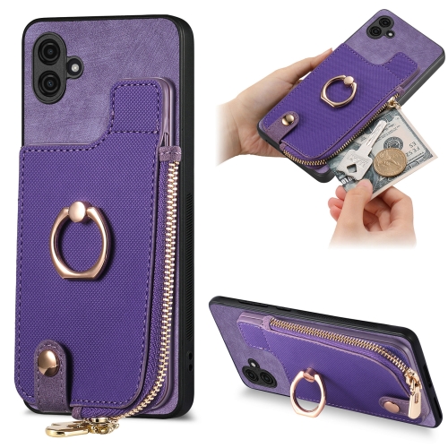 

For Samsung Galaxy A04e Cross Leather Ring Vertical Zipper Wallet Back Phone Case(Purple)