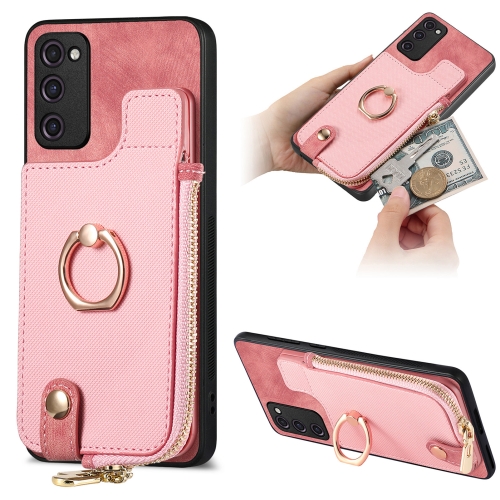 

For Samsung Galaxy S20 FE Cross Leather Ring Vertical Zipper Wallet Back Phone Case(Pink)